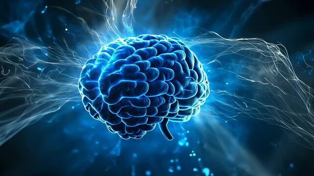 3D blue abstract brain scan illustration reveals human head anatomy and neurology - Powered by Adobe