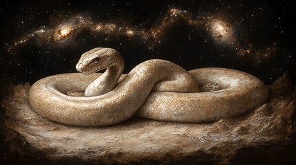 Obraz premium Snake coiled in night sky scene