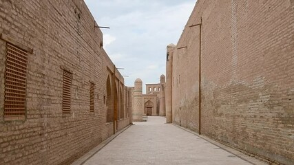 Khiva, Uzbekistan - 15th september, 2023: Xiva old town wall buildings architecture. Itchan Kala.Khiva old city sightseeing landmark. Unesco world heritage site