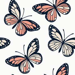 Colorful butterflies fluttering against a soft background in a lively nature-inspired design during daylight hours Generative AI