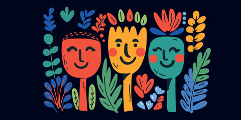floral smiley faces illustration