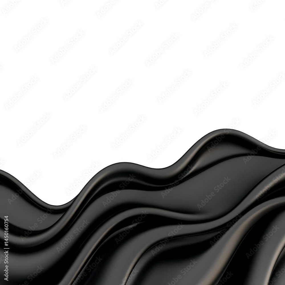 Poster flowing, abstract black wave pattern creates dynamic and modern design, evoking sense of movement an