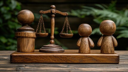 Wooden figures & scales, justice concept