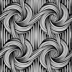 Abstract black and white pattern with swirling lines and knot-like designs creating a dynamic visual effect Generative AI