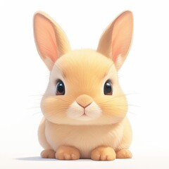 Fototapeta premium Adorable fluffy bunny with long ears sitting isolated on white background