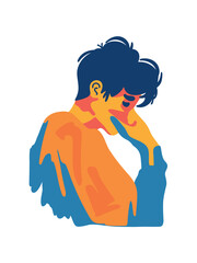 sad young man in cartoon vector style