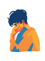 vector illustration of sadness in a young man