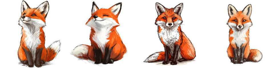 Fototapeta premium of cute and playful foxes in nature. long_title:Charming of four adorable red foxes in a natural forest environment, showcasing their distinctive