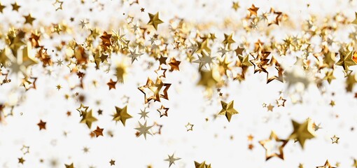 Shimmering gold stars on white background. Perfect for celebrations!