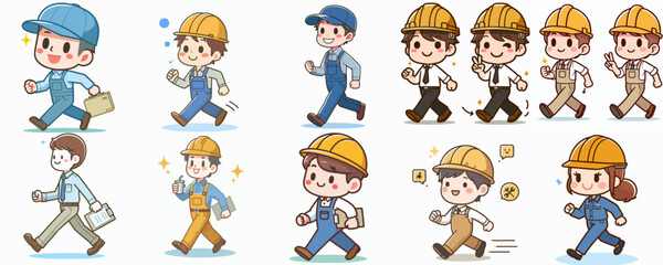collection of contractor cartoon character