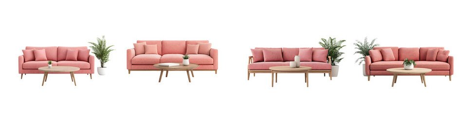 Fototapeta premium Modern pink sofas and couches in a living room setting