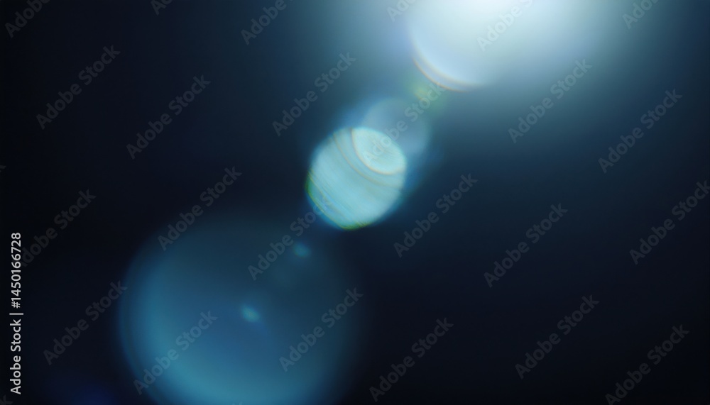 Poster abstract blue lens flare bokeh light effect on dark background for digital artwork, web design, prin