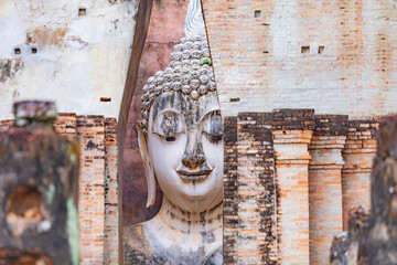Sukhothai budha statue at si chum temple of Sukhothai historical park of Sukhothai province, Thailand, Asia.