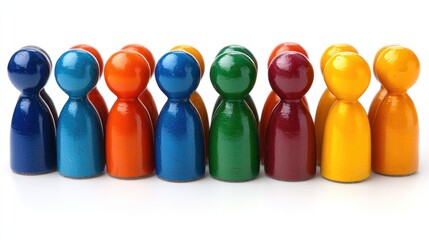 Wooden figures standing together brightly colored