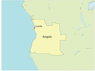 Obraz premium Outline of the map of the country of Angola with the designation of the capital Luanda