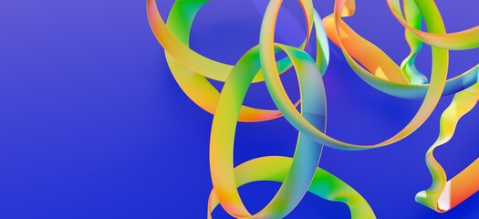 Vibrant, colorful ribbons swirl on a deep blue backdrop. Ideal for modern designs.