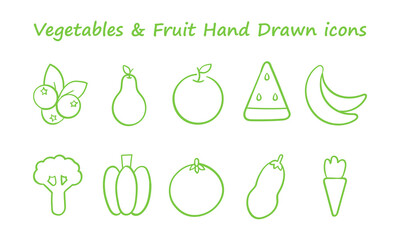 Minimalist Hand-Drawn Food Icons: Fresh Fruits and Vegetables.