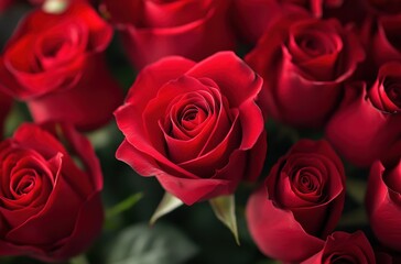 Obraz premium Beautiful Red Roses Arrangement Close-Up Showing Delicate Petals with Vibrant Color Capturing the Essence of Love and Romance Perfect for Every Occasion