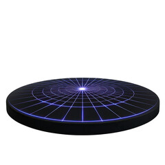 Obraz premium Glowing blue grid forms circular platform, creating futuristic and digital appearance. grid lines converge at center, giving sense of depth and perspective