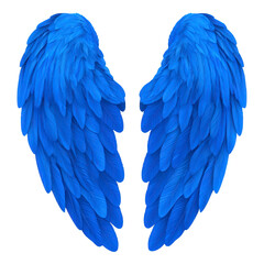 Fototapeta premium Blue angel wings with detailed feathers create sense of fantasy and freedom. vibrant color and intricate design evoke mystical and ethereal atmosphere