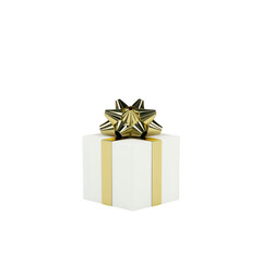 White gift box with shiny gold ribbon and bow, isolated on transparency background, exudes elegance and simplicity, perfect for celebrations or special occasions