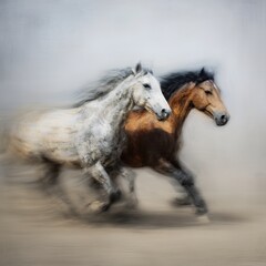 Fototapeta premium Dynamic equine companionship captured through artistic motion blur technique