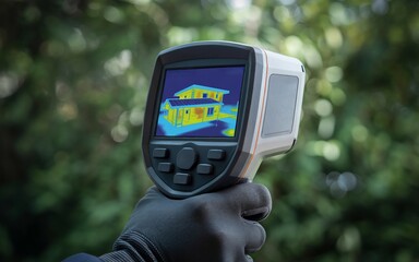 Thermal camera scanning house for energy efficiency and insulation.