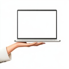 A hand holds a laptop with blank screen, showcasing a modern device