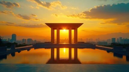 Golden Sunset Gateway over City