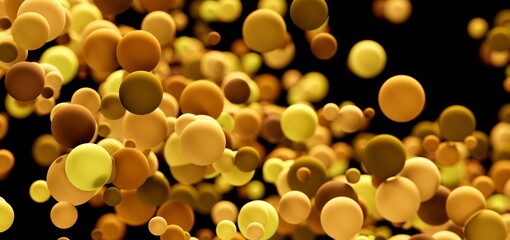 Golden spheres floating on black. Perfect for luxury, technology, or science concepts.