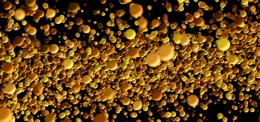 Abstract background of golden bubbles floating in dark space. Perfect for luxury, technology, or science themes.