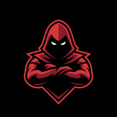 Mysterious Hooded Figure with Glowing Eyes and Crossed Arms Gaming Esport Logo
