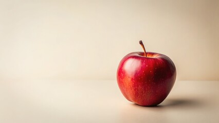 Red Apple Minimalist Photography, Clean Apple Shape, Beige Background, Simple Card Design, Product Photography
