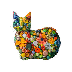 Colorful Recycled Material Cat Mosaic Artwork