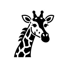 Stylized giraffe head with playful expression and distinctive features.