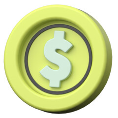 Dollar Coin  3D icon on transparent