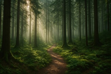 Obraz premium Serene forest path sunlight