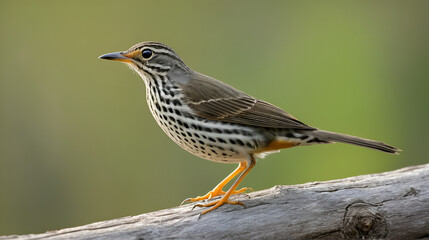 Fototapeta premium Groundscraper Thrush standing on a log isolated in natural background in Kruger National park, South Africa ; Specie Turdus litsitsirupa family of Turdidae