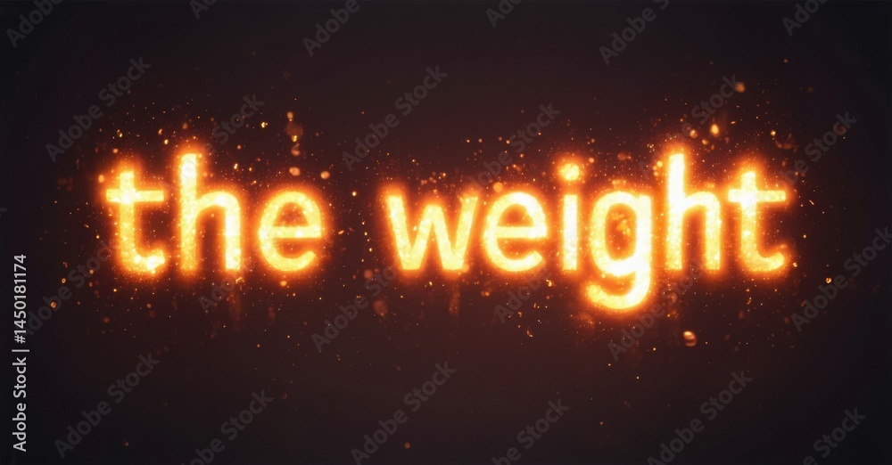 Aufkleber fiery text displays weight. bright orange glows against dark background. sparks radiate from letteri