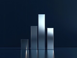 Four silver bar graphs, showing upward trend, on a dark background.  Reflecting light and a sophisticated look