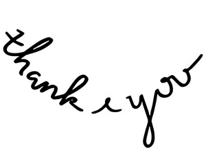 Thank you vector typography. handwritten typography. thank you in black colored on white background. Perfect for card, sign, banner, social media post.