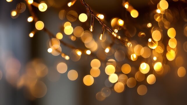 Bokeh lights twinkling in cozy indoor space captured as stunning visual art warm ambience close-up view