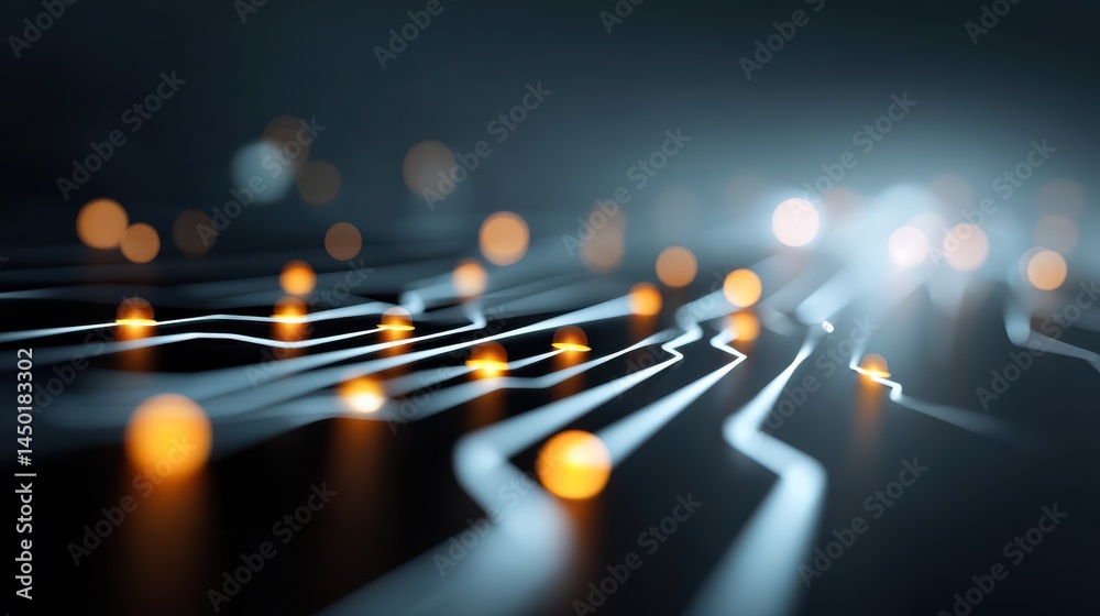 Poster Dynamic circuitry bokeh highlights technology lab abstract image dark environment close-up perspective