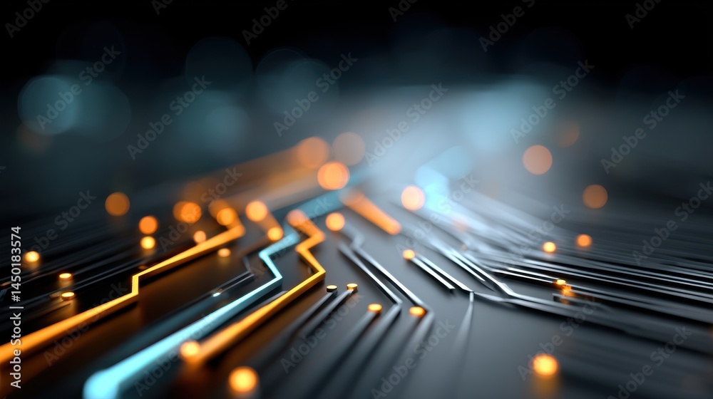 Poster technology event bokeh circuitry in high-tech environment close-up viewpoint electrifying designs