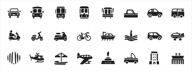 Collection of Transportation Icons Cars Buses Trains Bikes Boats and More vectior illustiation