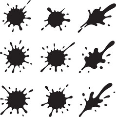 splashing ink splatter set black silhouette vector illustration