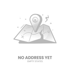 Map, location not found, no address, address missing, location unknown, not found, no location, invalid address, empty address, unknown place. Vector Illustration