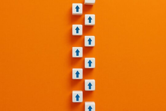 Abstract Upward Arrow Path White Cubes on Orange Background Minimalist Modern Design Concept Growth Progress Success Strategy Business Marketing Digital Art Vector Illustration Graphic Design Template