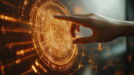 Interactive Technology Interface Featuring a Hand Touching a Glowing Circle
