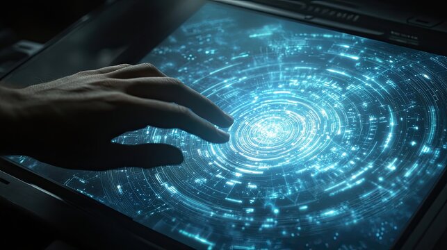 Interactive digital interface showcasing data analysis and touchscreen technology